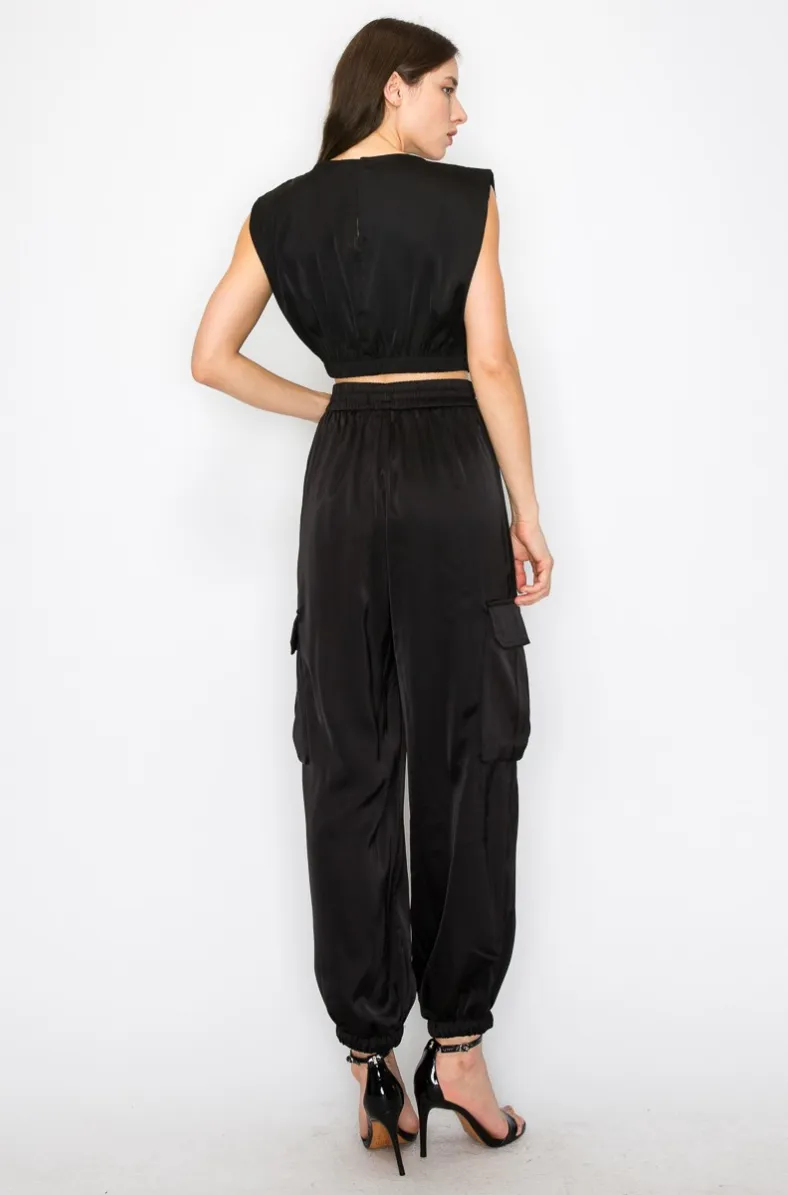 Satin Cargo Jogger Pants - TWO AVAILABLE COLORS