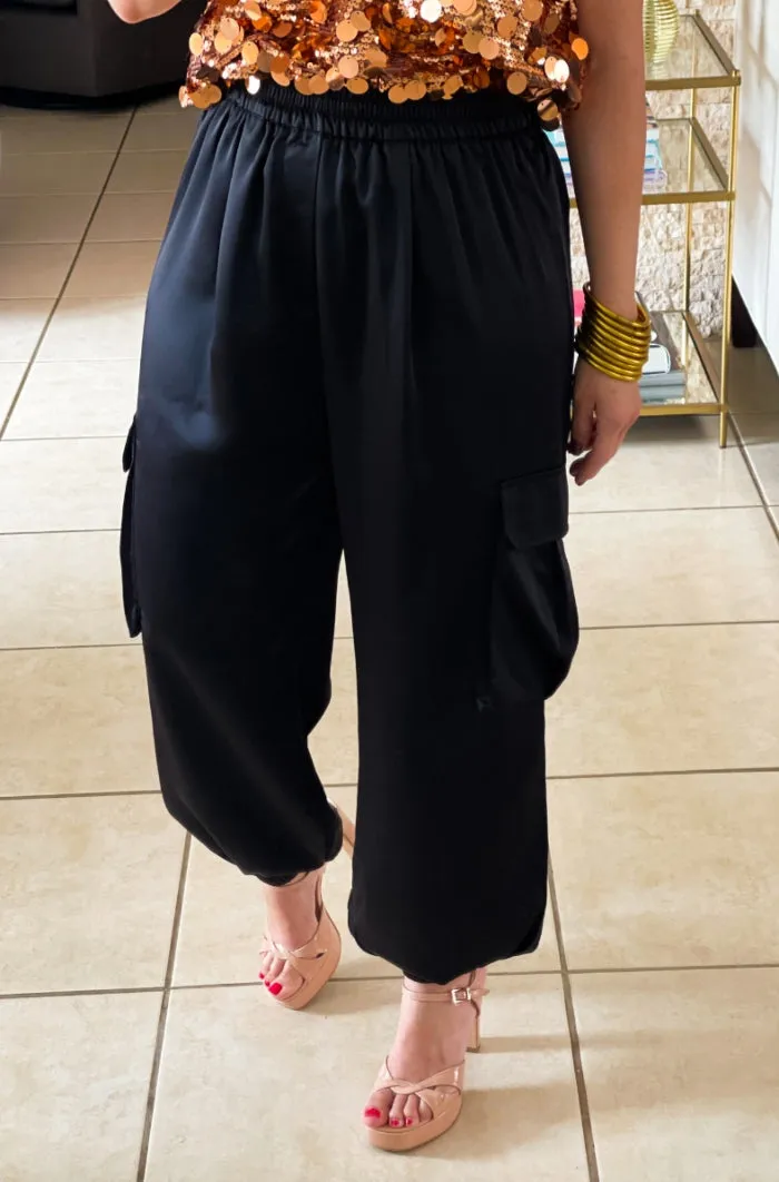 Satin Cargo Jogger Pants - TWO AVAILABLE COLORS