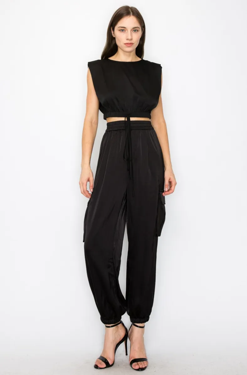 Satin Cargo Jogger Pants - TWO AVAILABLE COLORS