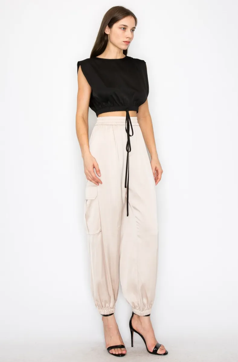 Satin Cargo Jogger Pants - TWO AVAILABLE COLORS