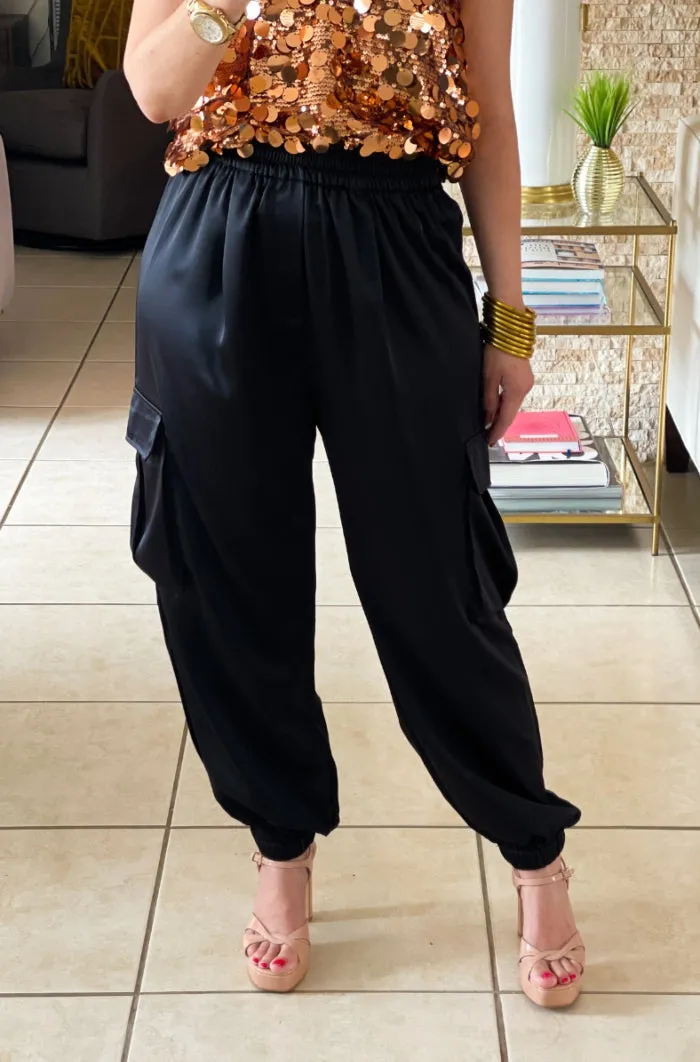 Satin Cargo Jogger Pants - TWO AVAILABLE COLORS