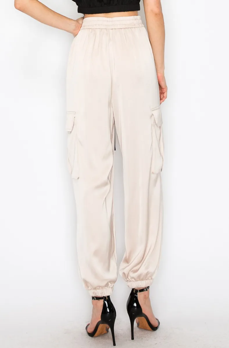 Satin Cargo Jogger Pants - TWO AVAILABLE COLORS