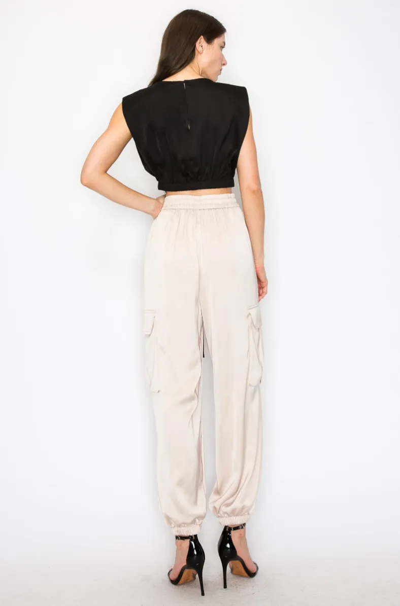 Satin Cargo Jogger Pants - TWO AVAILABLE COLORS