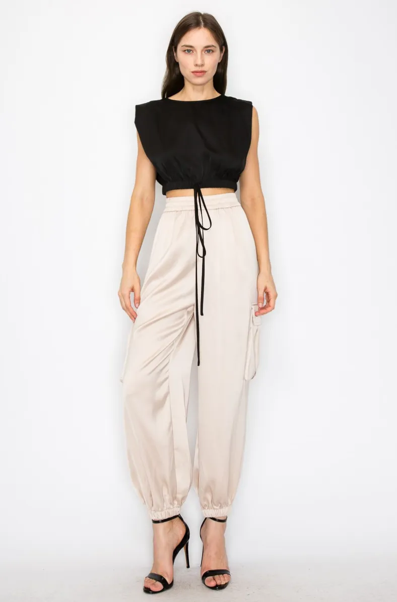 Satin Cargo Jogger Pants - TWO AVAILABLE COLORS