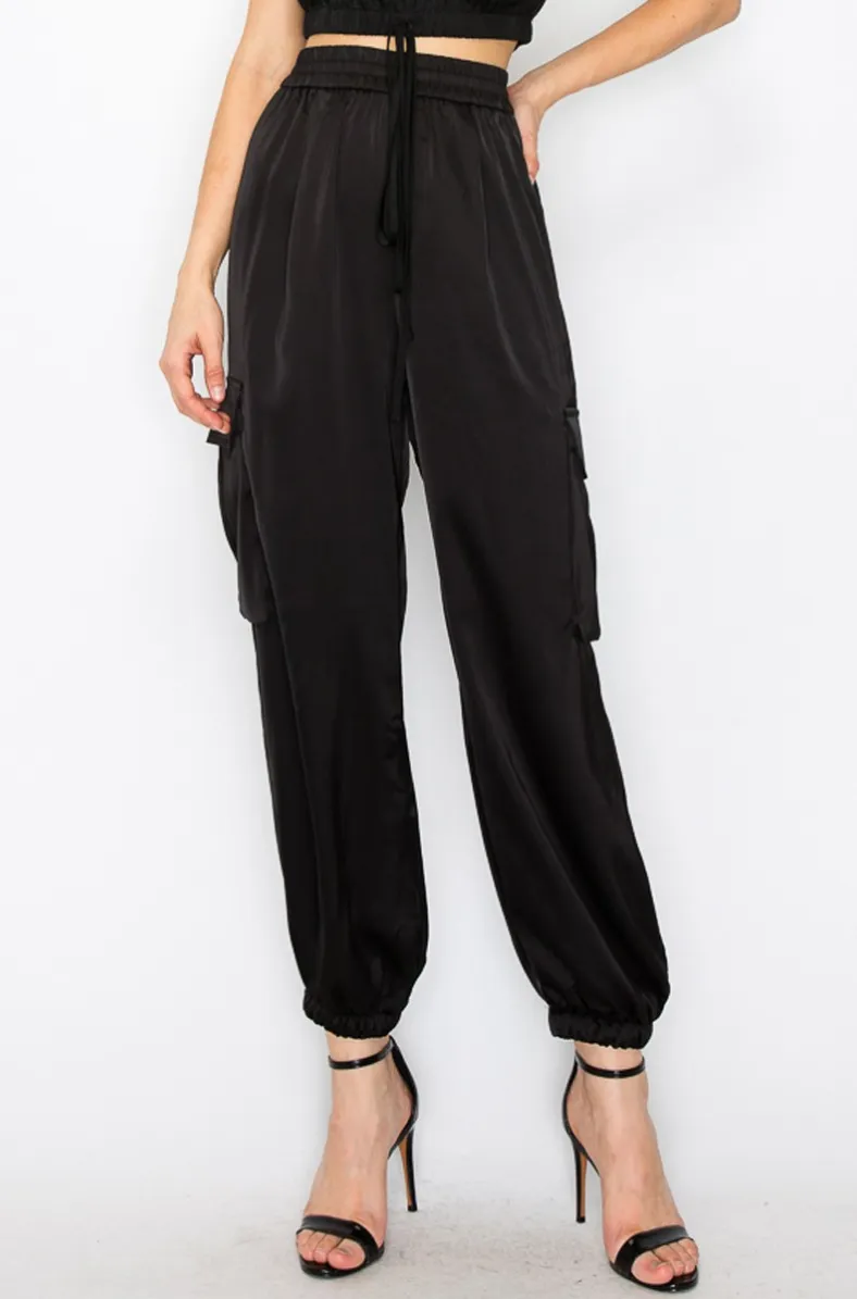 Satin Cargo Jogger Pants - TWO AVAILABLE COLORS