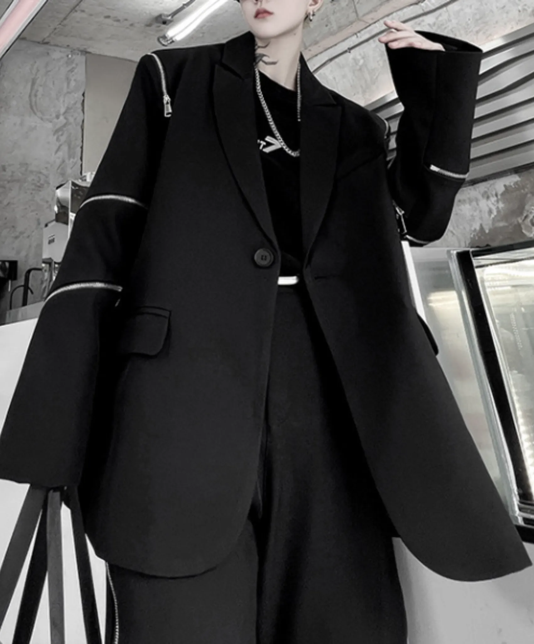 【style57】dark mode outfit set EN1854（jacket   sweater   pants set）