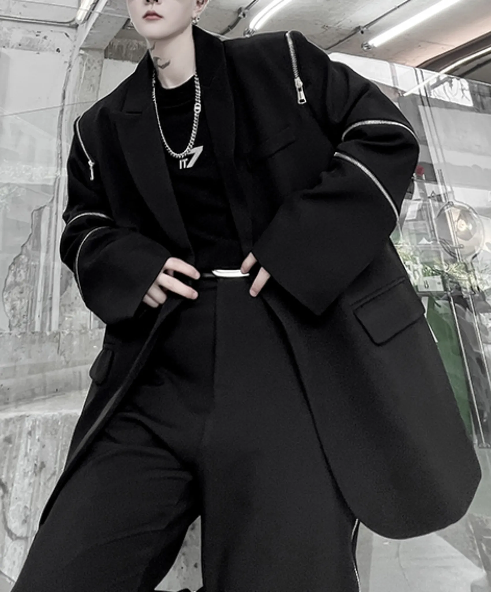 【style57】dark mode outfit set EN1854（jacket   sweater   pants set）