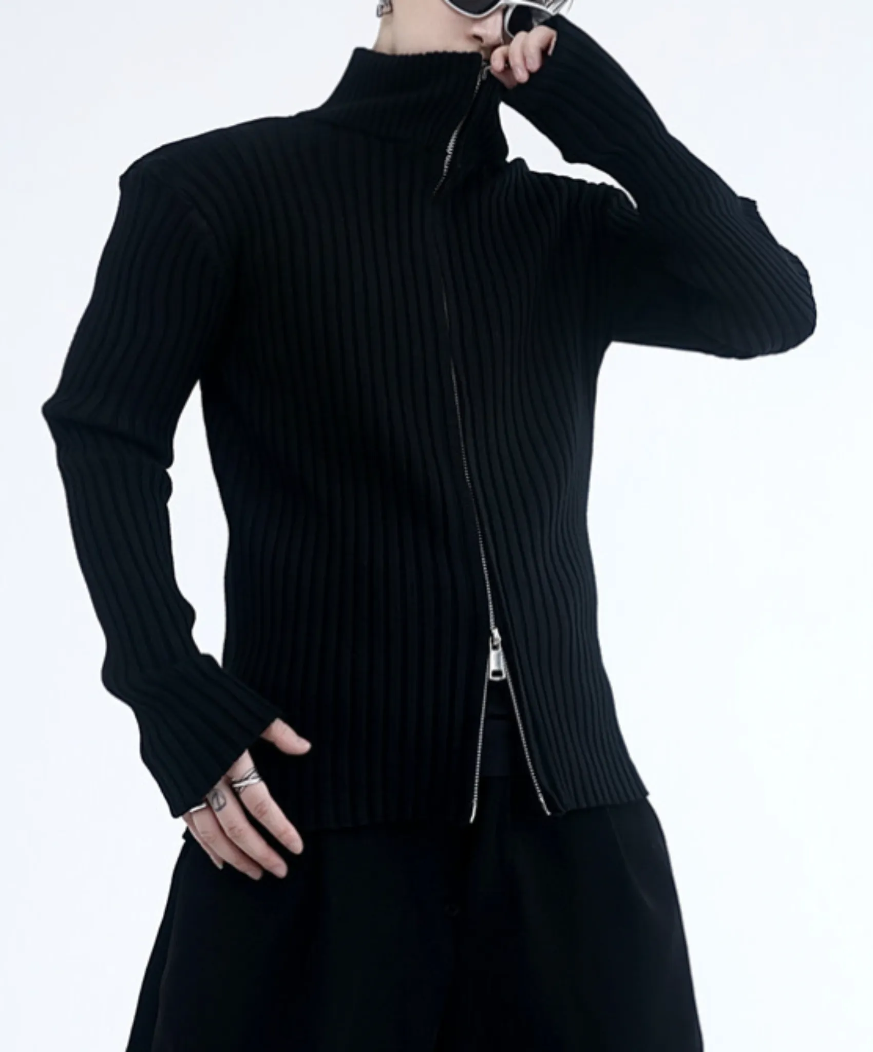 【style57】dark mode outfit set EN1854（jacket   sweater   pants set）