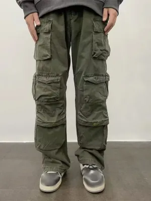 Wiaofellas  -   fall outfits Men's Multi Pocket Cargo Pants Casual Japanese Style Loose Straight Pants Spring Autumn High Quality Solid Button Trousers