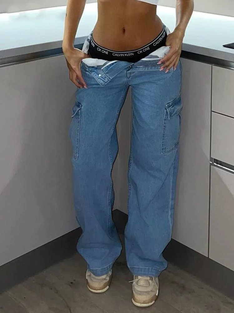 Womens Cargo Pants - High Waisted - Cotton Blend - Utility Pockets - Relaxed Fit