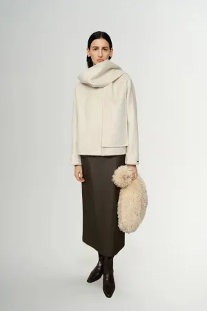Wool Cropped Coat With Scarf Light Beige