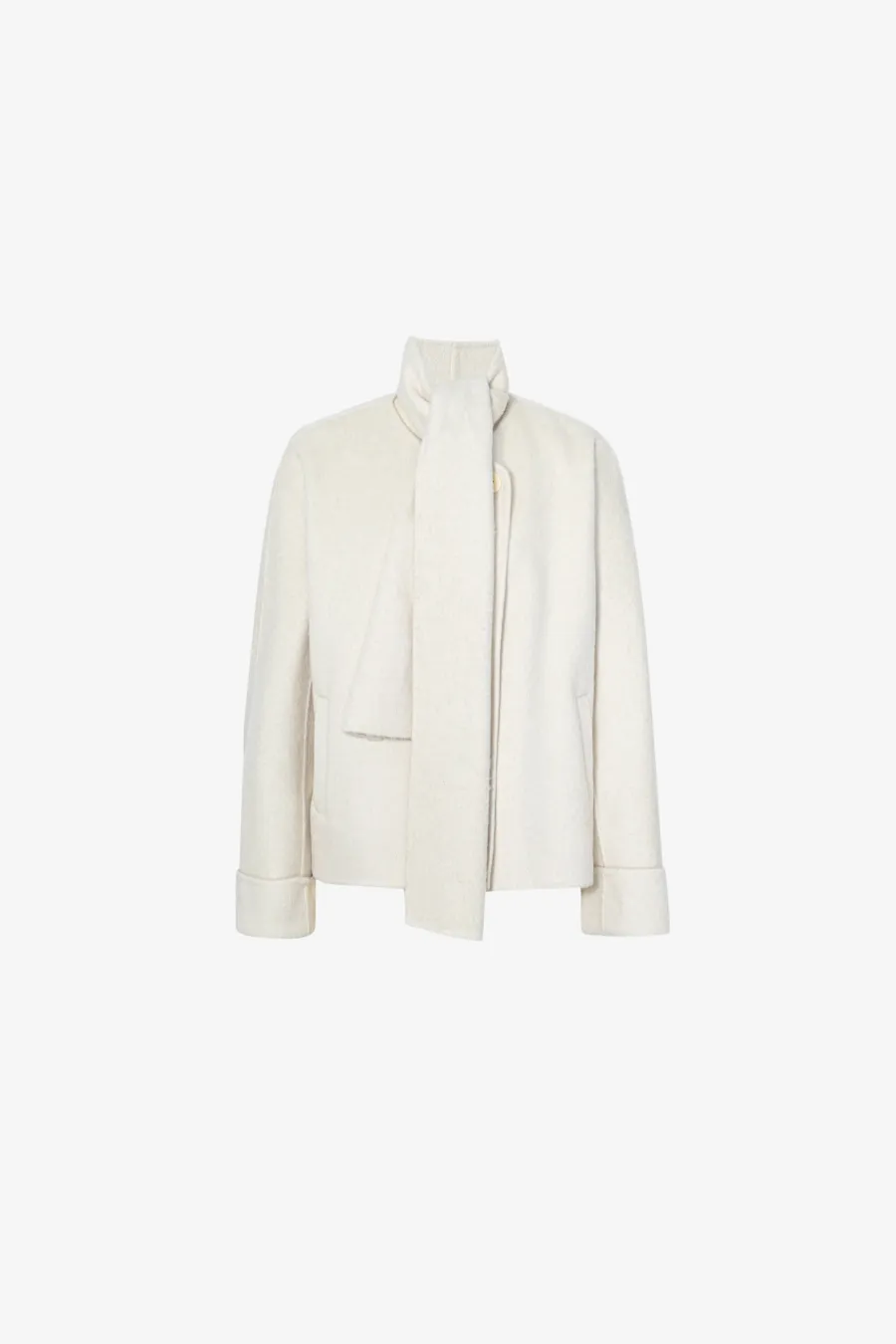 Wool Cropped Coat With Scarf Light Beige